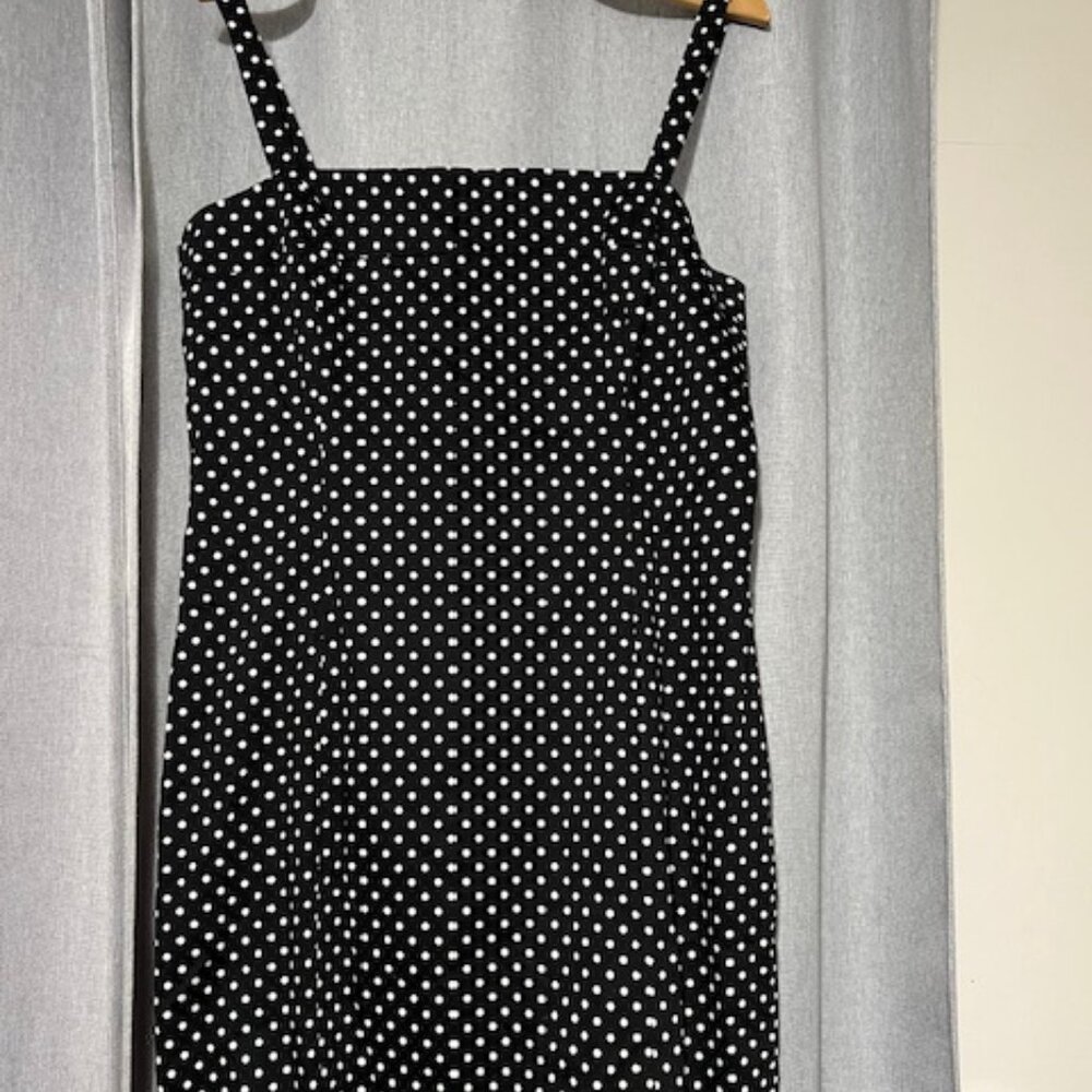 Tahari black dress with white polka dots with Tahari White jacket